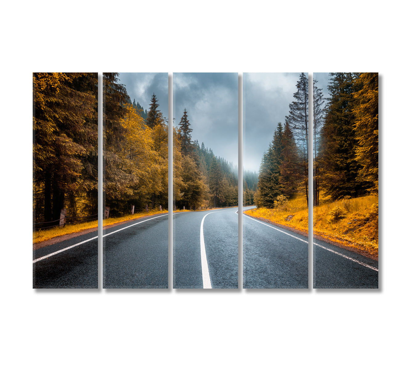 Beautiful Mountain Road in Foggy Forest Canvas Print-Canvas Print-CetArt-5 Panels-36x24 inches-CetArt