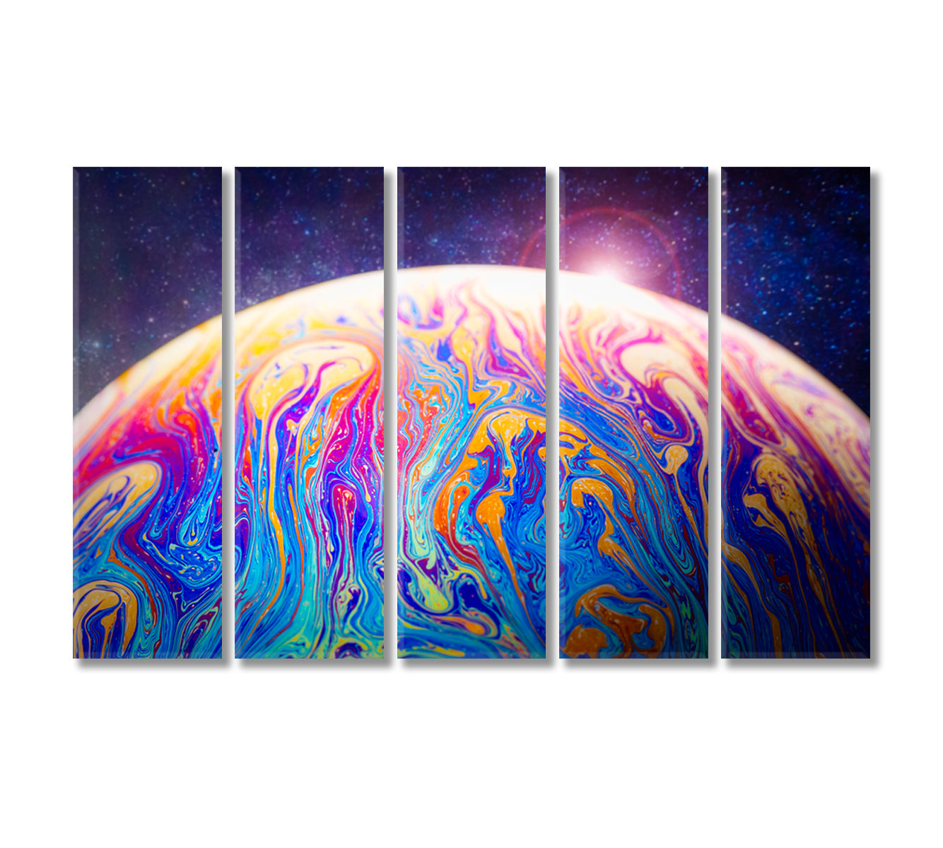 Abstract Multicolor Psychedelic Planet with Starry Sky Canvas Print-Canvas Print-CetArt-5 Panels-36x24 inches-CetArt