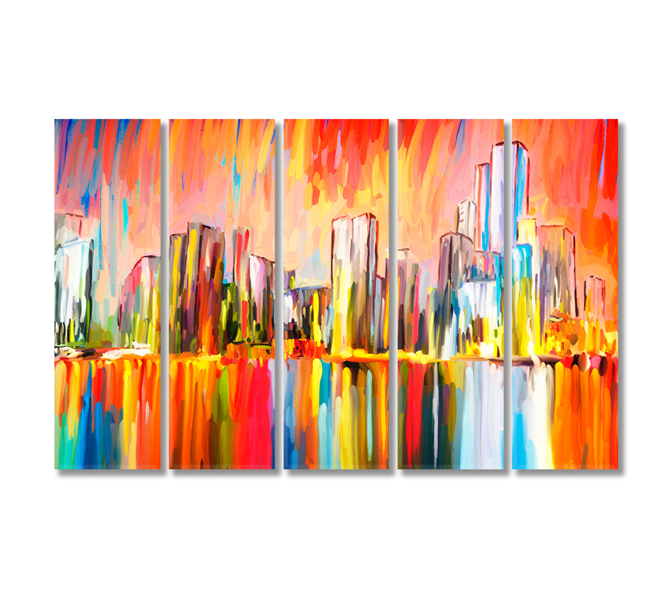 Abstract Colorful City Reflected in Water Canvas Print-Canvas Print-CetArt-5 Panels-36x24 inches-CetArt