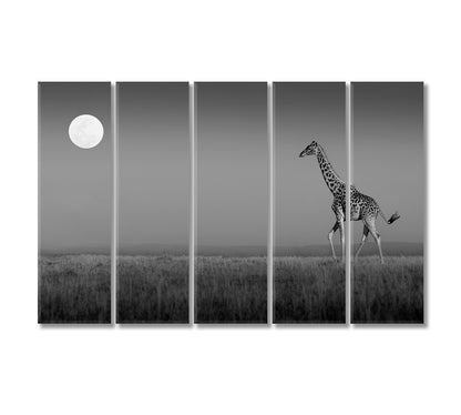 Giraffe in Masai Mara Black and White Canvas Print-Canvas Print-CetArt-5 Panels-36x24 inches-CetArt