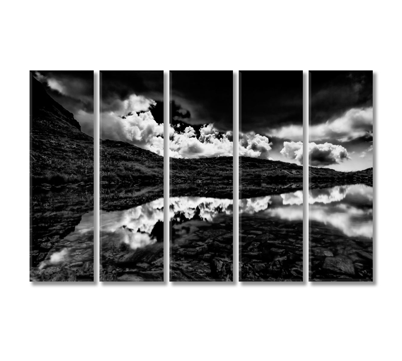 Sky over Alpine Lake in Black White Canvas Print-Canvas Print-CetArt-5 Panels-36x24 inches-CetArt