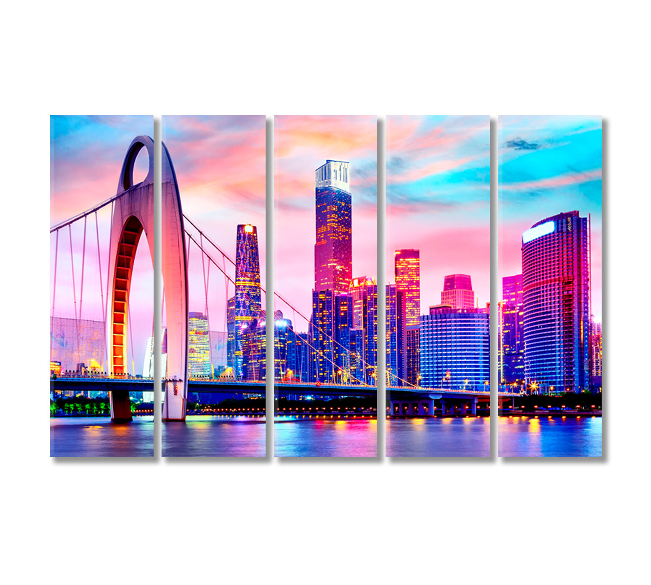 Guangzhou Cityscape over Pearl River with Liede Bridge Canvas Print-Canvas Print-CetArt-5 Panels-36x24 inches-CetArt