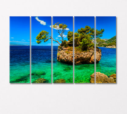 Landscape with Rocky Island on Brela Beach Croatia Canvas Print-Canvas Print-CetArt-5 Panels-36x24 inches-CetArt