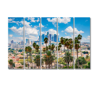 Los Angeles Skyline with Palm Trees USA Canvas Print-Canvas Print-CetArt-5 Panels-36x24 inches-CetArt