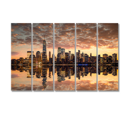 New York USA Downtown Skyline at Dusk Canvas Print-Canvas Print-CetArt-5 Panels-36x24 inches-CetArt