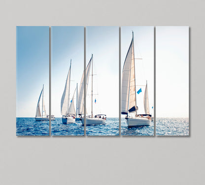 Sailing Ship Yachts with White Sails Canvas Print-Canvas Print-CetArt-5 Panels-36x24 inches-CetArt