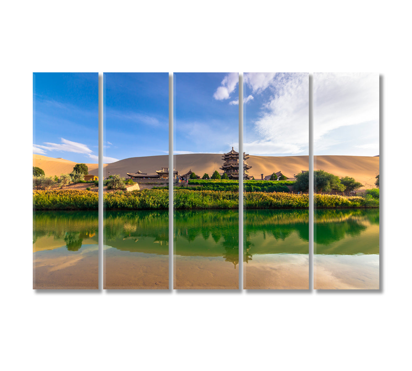 Crescent Lake of Dunhuang China Gansu Canvas Print-Canvas Print-CetArt-5 Panels-36x24 inches-CetArt