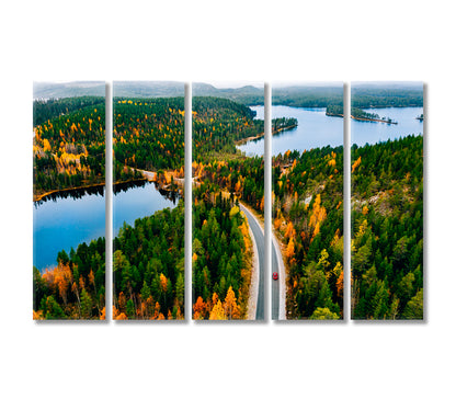Autumn Forest with Blue Lake Finland Canvas Print-Canvas Print-CetArt-5 Panels-36x24 inches-CetArt