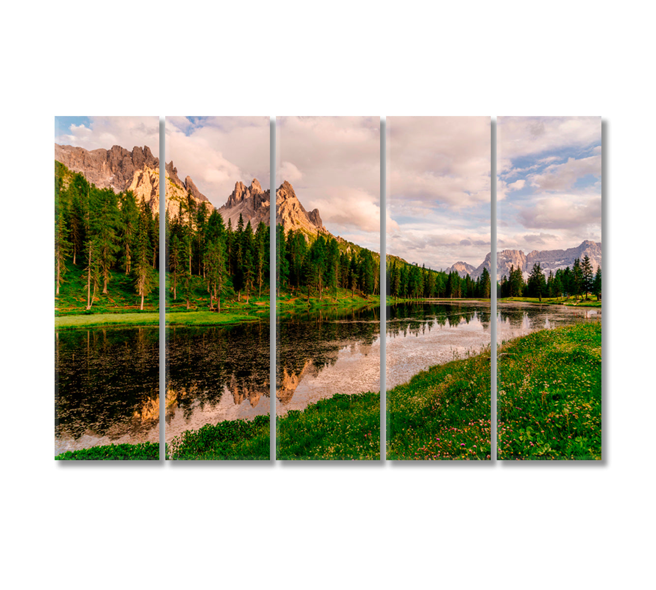 Mountains and Forest Reflection in Lake Antorno Dolomites Alps Canvas Print-Canvas Print-CetArt-5 Panels-36x24 inches-CetArt