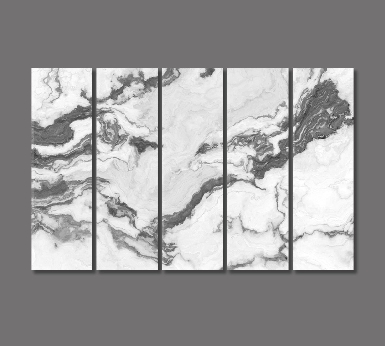 Abstract White Marble with Curly Grey Veins Canvas Print-Canvas Print-CetArt-5 Panels-36x24 inches-CetArt