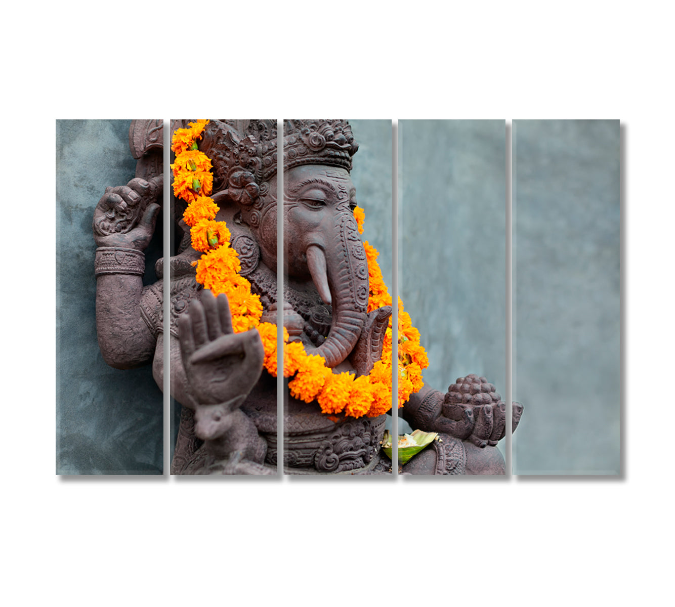 Ganesha Statue with Flower Necklace Canvas Print-Canvas Print-CetArt-5 Panels-36x24 inches-CetArt