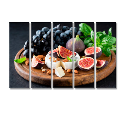 Cheese Board with Camembert Figs Grapes and Nuts Canvas Print-Canvas Print-CetArt-5 Panels-36x24 inches-CetArt