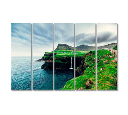 Gasadalur Waterfall at Faroe Islands Canvas Print-Canvas Print-CetArt-5 Panels-36x24 inches-CetArt