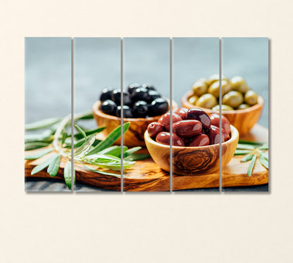 Set of Different Olives Canvas Print-Canvas Print-CetArt-5 Panels-36x24 inches-CetArt