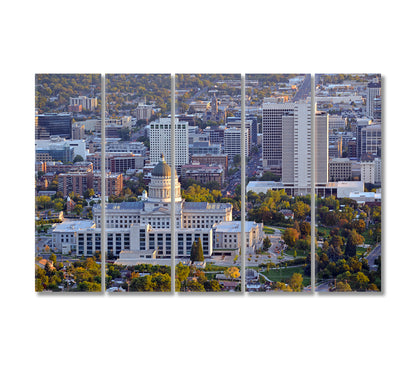 Salt Lake City Skyline with Capitol Building Utah Canvas Print-Canvas Print-CetArt-5 Panels-36x24 inches-CetArt