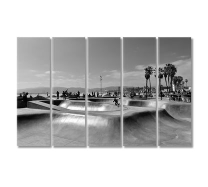Venice Beach Skatepark Los Angeles in Black and White Canvas Print-Canvas Print-CetArt-5 Panels-36x24 inches-CetArt