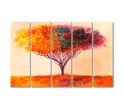 Abstract Colorful Tree Canvas Print-Canvas Print-CetArt-5 Panels-36x24 inches-CetArt