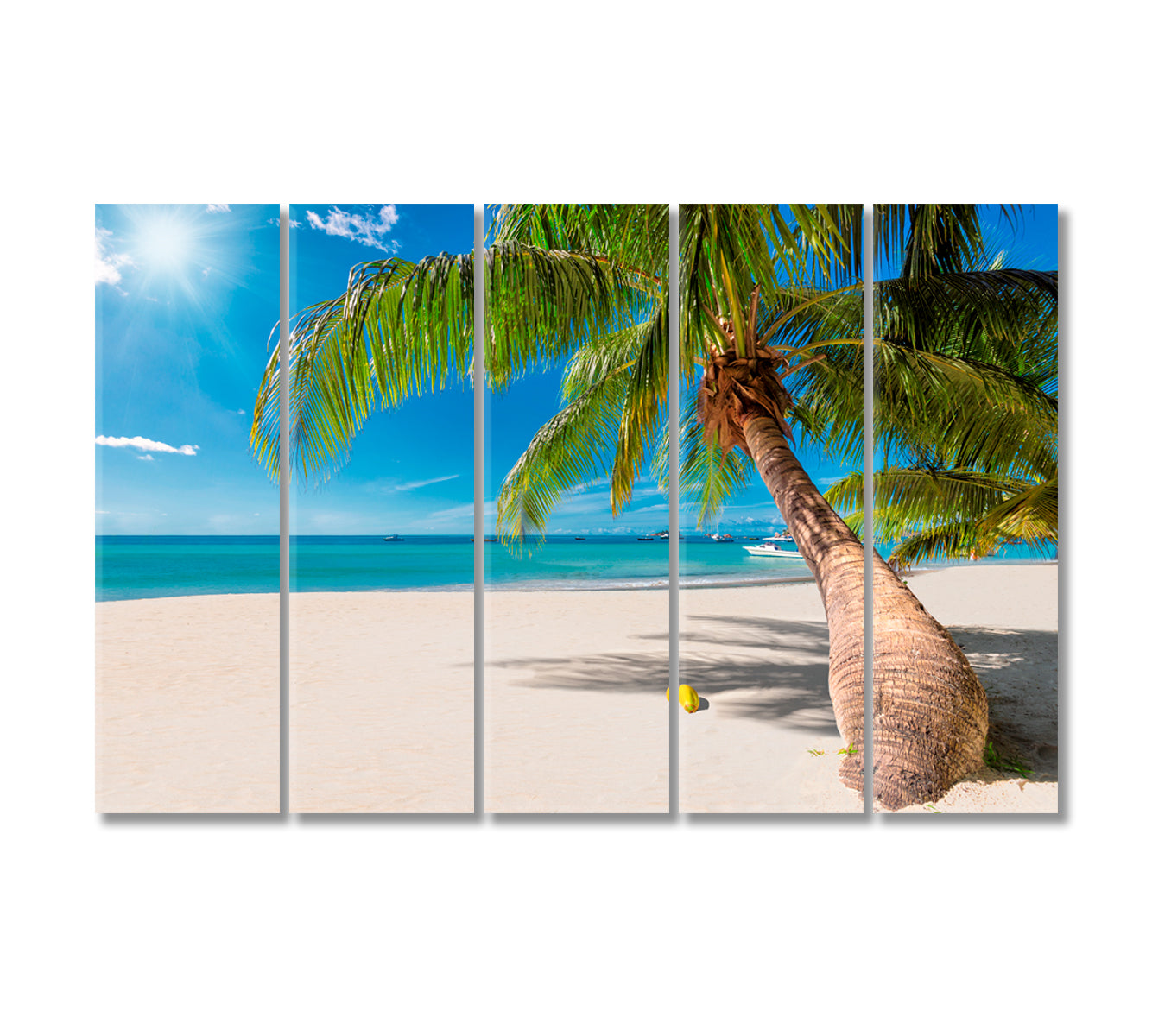 Seychelles White Sand Beach with Coconut Palm Tree Canvas Print-Canvas Print-CetArt-5 Panels-36x24 inches-CetArt