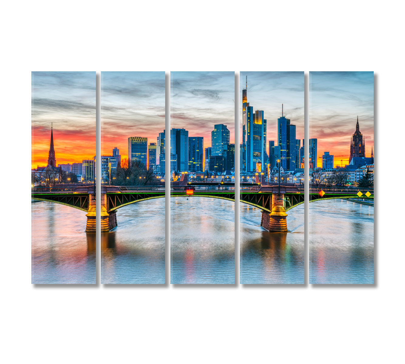 Frankfurt Skyscrapers and Main River Germany Canvas Print-Canvas Print-CetArt-5 Panels-36x24 inches-CetArt