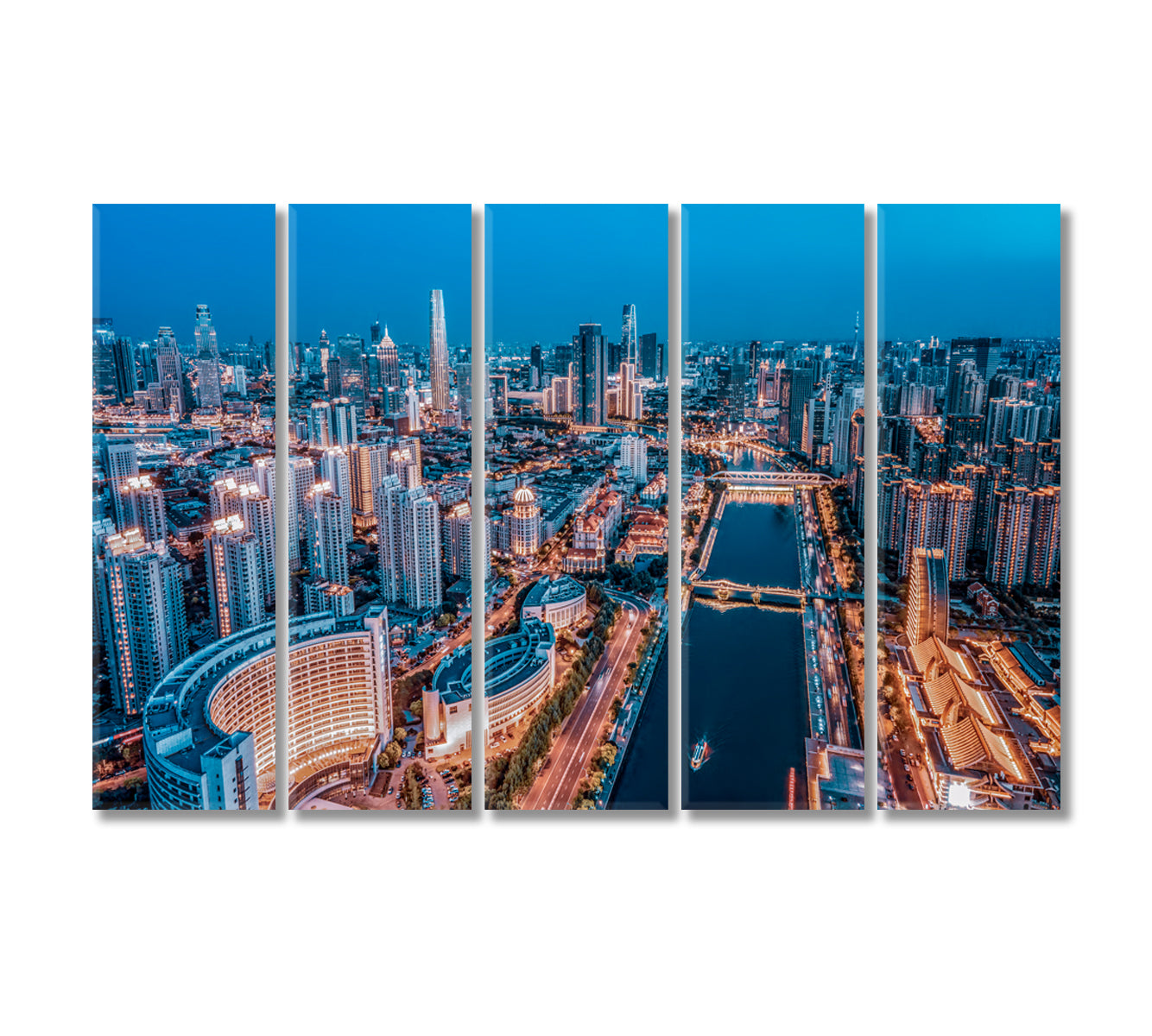 Tianjin City Building Skyline at Night Canvas Print-Canvas Print-CetArt-5 Panels-36x24 inches-CetArt