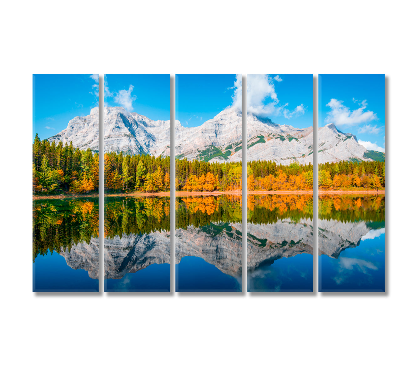 Wedge Pond At Autumn Alberta Canvas Print-Canvas Print-CetArt-5 Panels-36x24 inches-CetArt