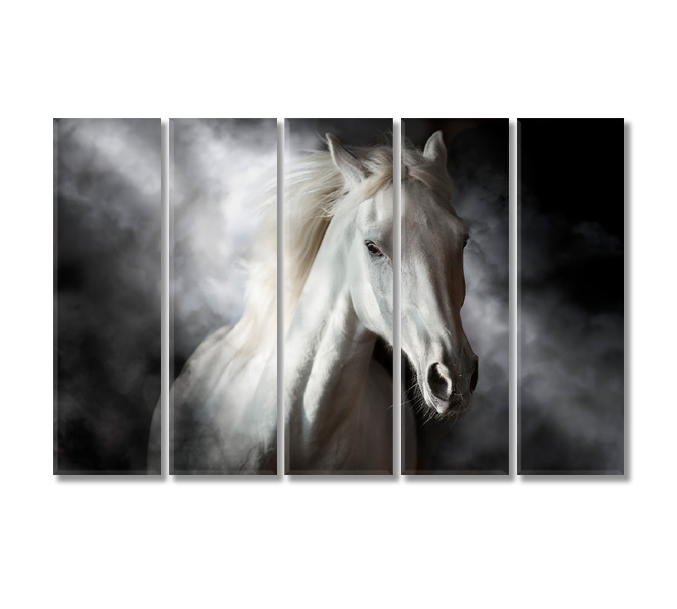 White Horse in Mist Canvas Print-Canvas Print-CetArt-5 Panels-36x24 inches-CetArt