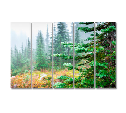 Green Pine Forest in Winter Canvas Print-Canvas Print-CetArt-5 Panels-36x24 inches-CetArt