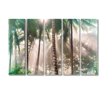 Tropical Palm Tree Forest with Sunbeams Canvas Print-Canvas Print-CetArt-5 Panels-36x24 inches-CetArt