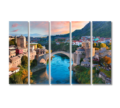 Old Bridge in Mostar Bosnia and Herzegovina Canvas Print-Canvas Print-CetArt-5 Panels-36x24 inches-CetArt