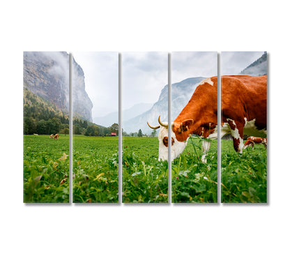 Traditional Swiss Cows Canvas Print-Canvas Print-CetArt-5 Panels-36x24 inches-CetArt