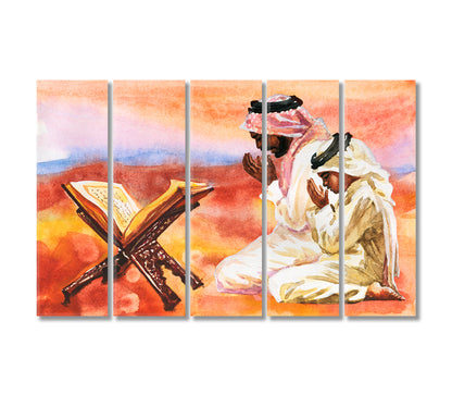 Muslim Father and Son Praying Together Canvas Print-Canvas Print-CetArt-5 Panels-36x24 inches-CetArt