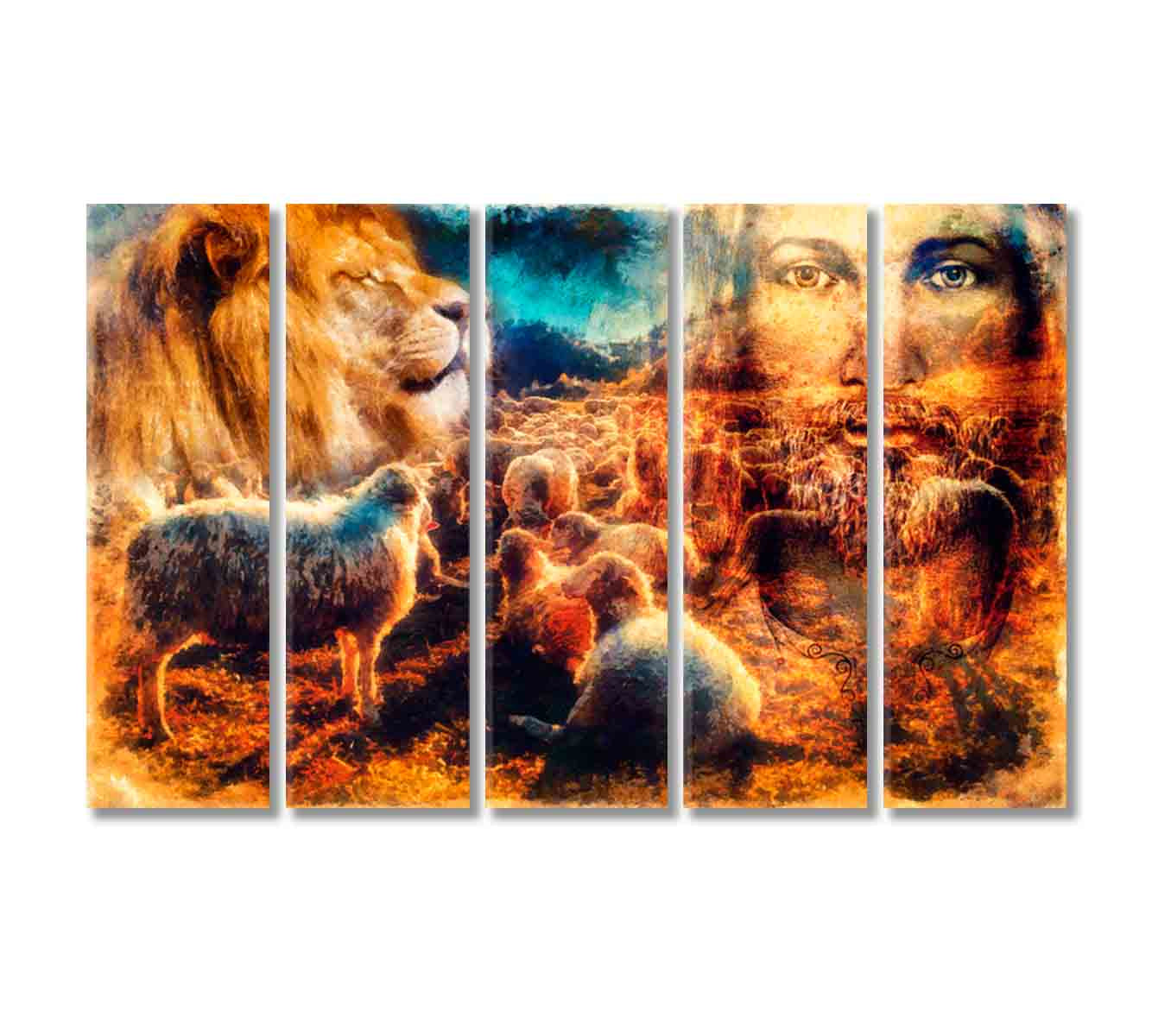 Jesus with Lambs and Lion Canvas Print-Canvas Print-CetArt-5 Panels-36x24 inches-CetArt