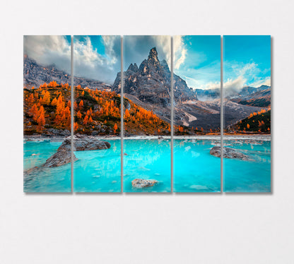 Alpine Landscape with Turquoise Lake Sorapis Dolomites Italy Canvas Print-Canvas Print-CetArt-5 Panels-36x24 inches-CetArt