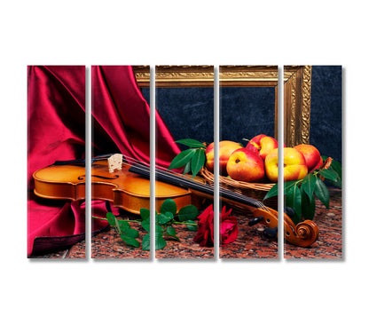 Still Life Violin and Red Rose Canvas Print-Canvas Print-CetArt-5 Panels-36x24 inches-CetArt