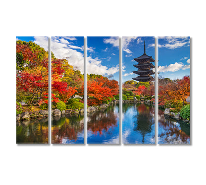 Toji Pagoda in Autumn Kyoto Japan Canvas Print-Canvas Print-CetArt-5 Panels-36x24 inches-CetArt