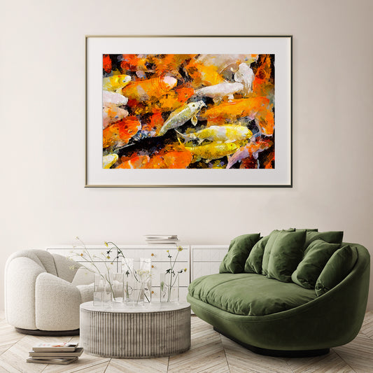 Abstract Japanese Koi Fishes Posters Modern Interior Decoration-Horizontal Posters NOT FRAMED-CetArt-10″x8″ inches-CetArt