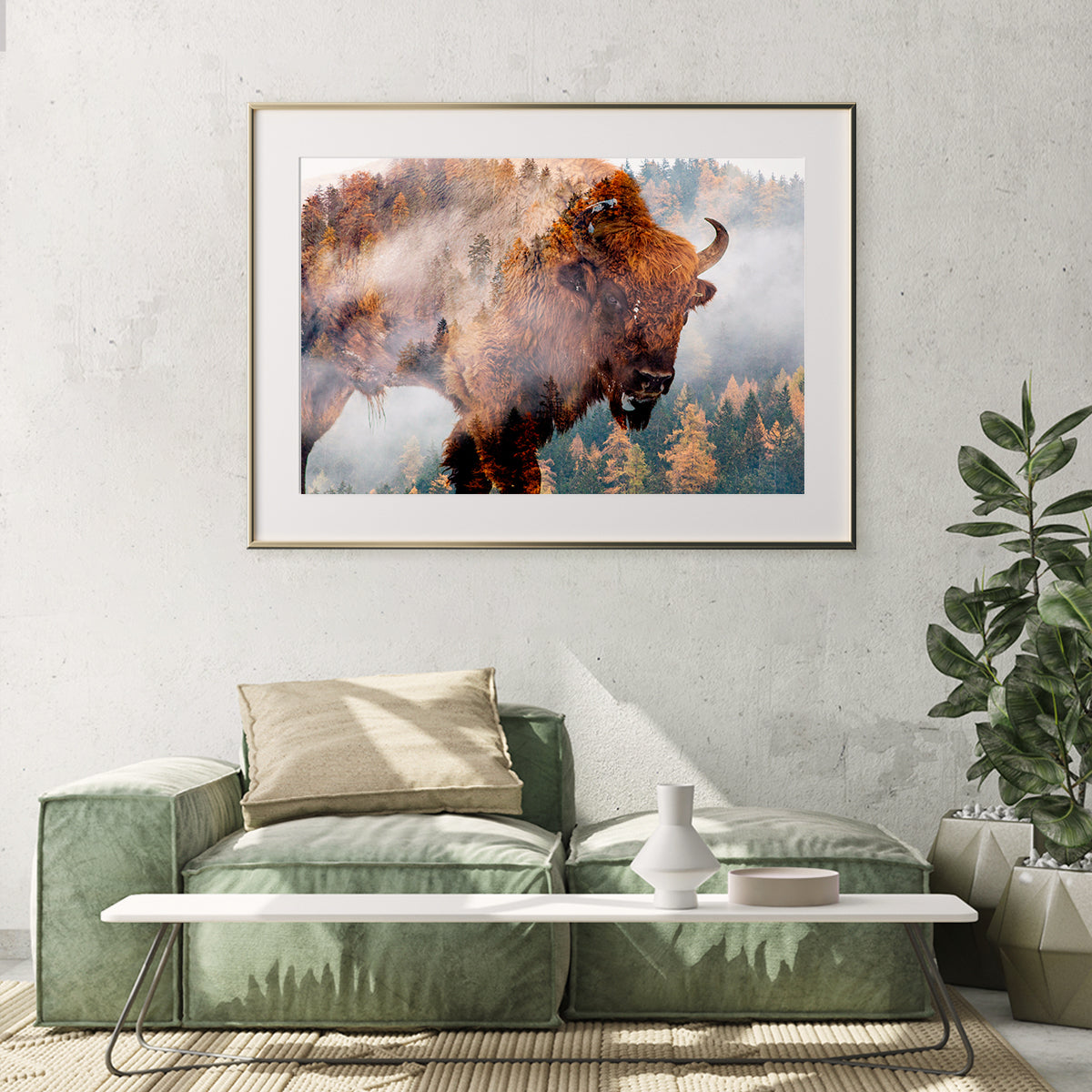 Bison with Foggy Forest Creative Poster Wall Art-Horizontal Posters NOT FRAMED-CetArt-10″x8″ inches-CetArt