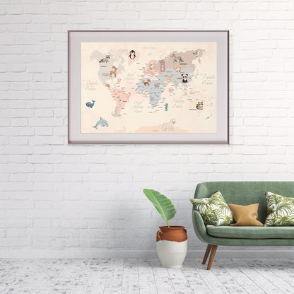 Animals World Map Kids Room Poster Ideas-Horizontal Posters NOT FRAMED-CetArt-10″x8″ inches-CetArt