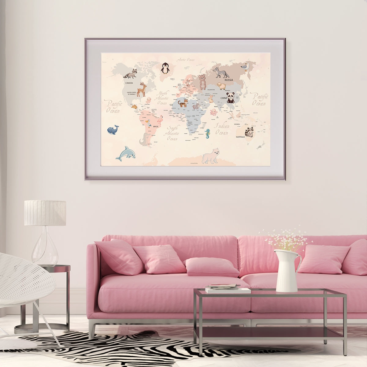 Animals World Map Kids Room Poster Ideas-Horizontal Posters NOT FRAMED-CetArt-10″x8″ inches-CetArt