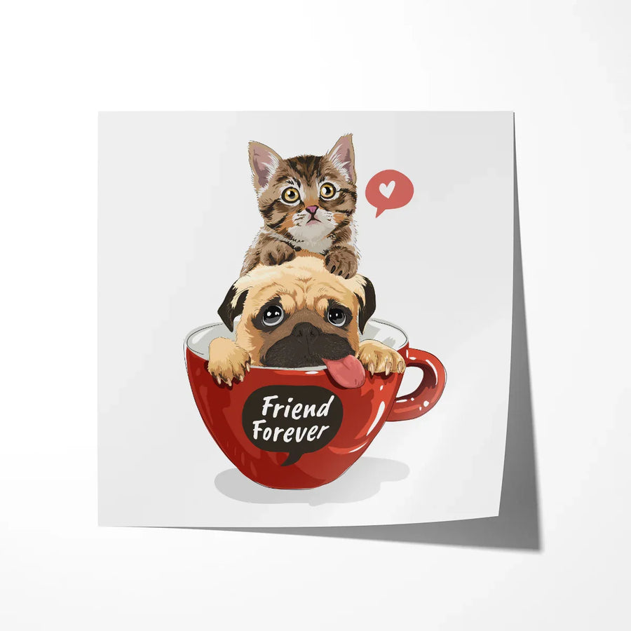 Dog with kitten in red cup poster