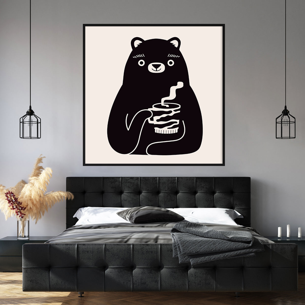 Bear with Cup of Coffee Poster Print Modern Wall Art-Square Posters NOT FRAMED-CetArt-8″x8″ inches-CetArt