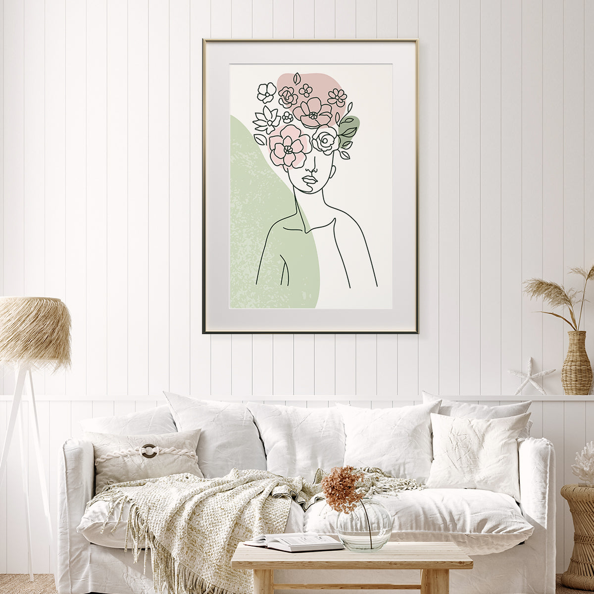 Beautiful Woman Portrait With Flowers Line Art Vintage Posters For Room-Vertical Posters NOT FRAMED-CetArt-8″x10″ inches-CetArt