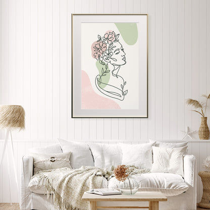 Beautiful Woman Silhouette With Flowers Line Art Prints and Posters-Vertical Posters NOT FRAMED-CetArt-8″x10″ inches-CetArt