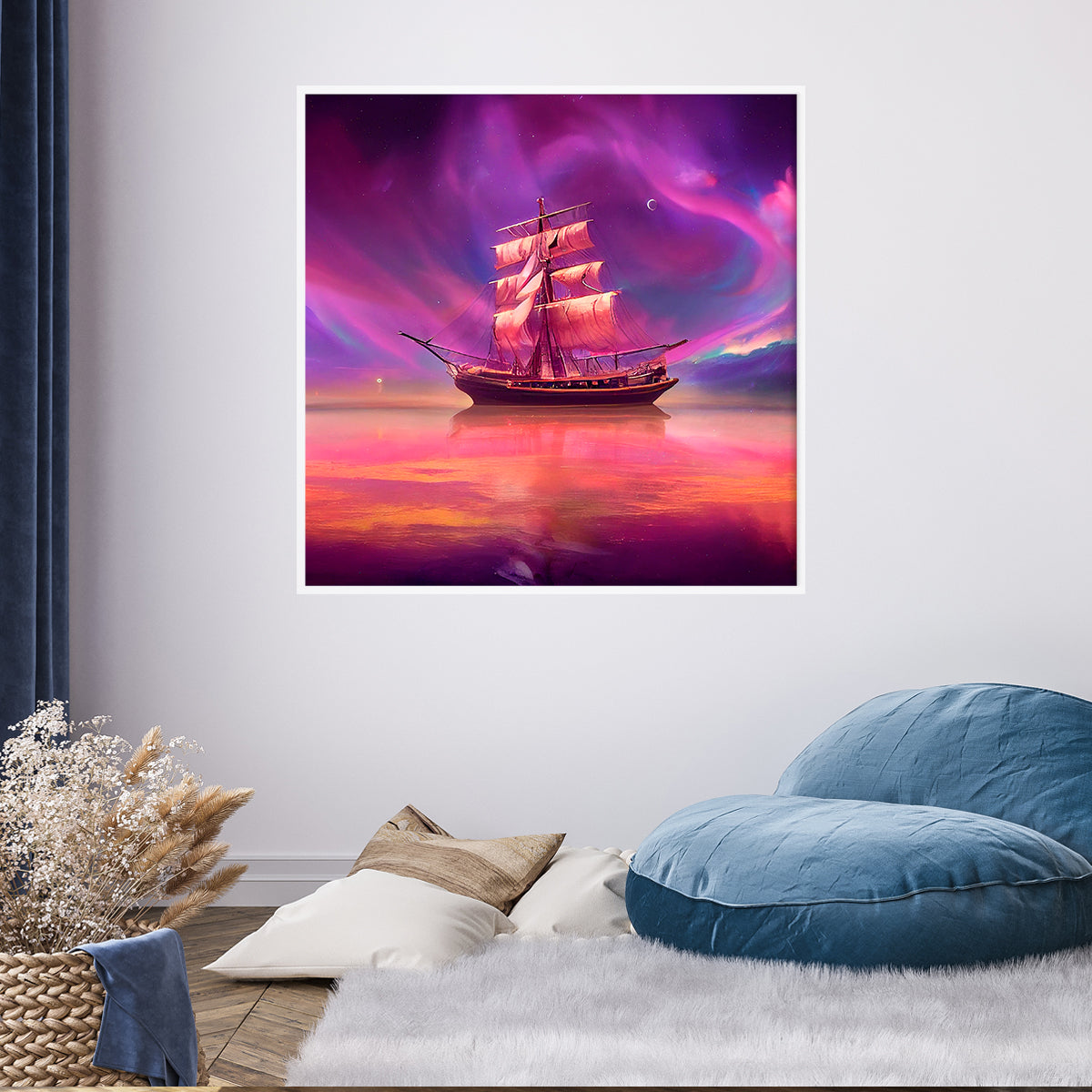 Magic Ship Under Northern Lights-Square Posters NOT FRAMED-CetArt-8″x8″ inches-CetArt