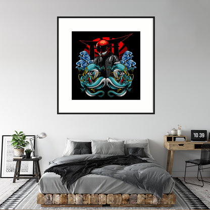 Biker with Dragons Japanese Art Posters For Room-Square Posters NOT FRAMED-CetArt-8″x8″ inches-CetArt