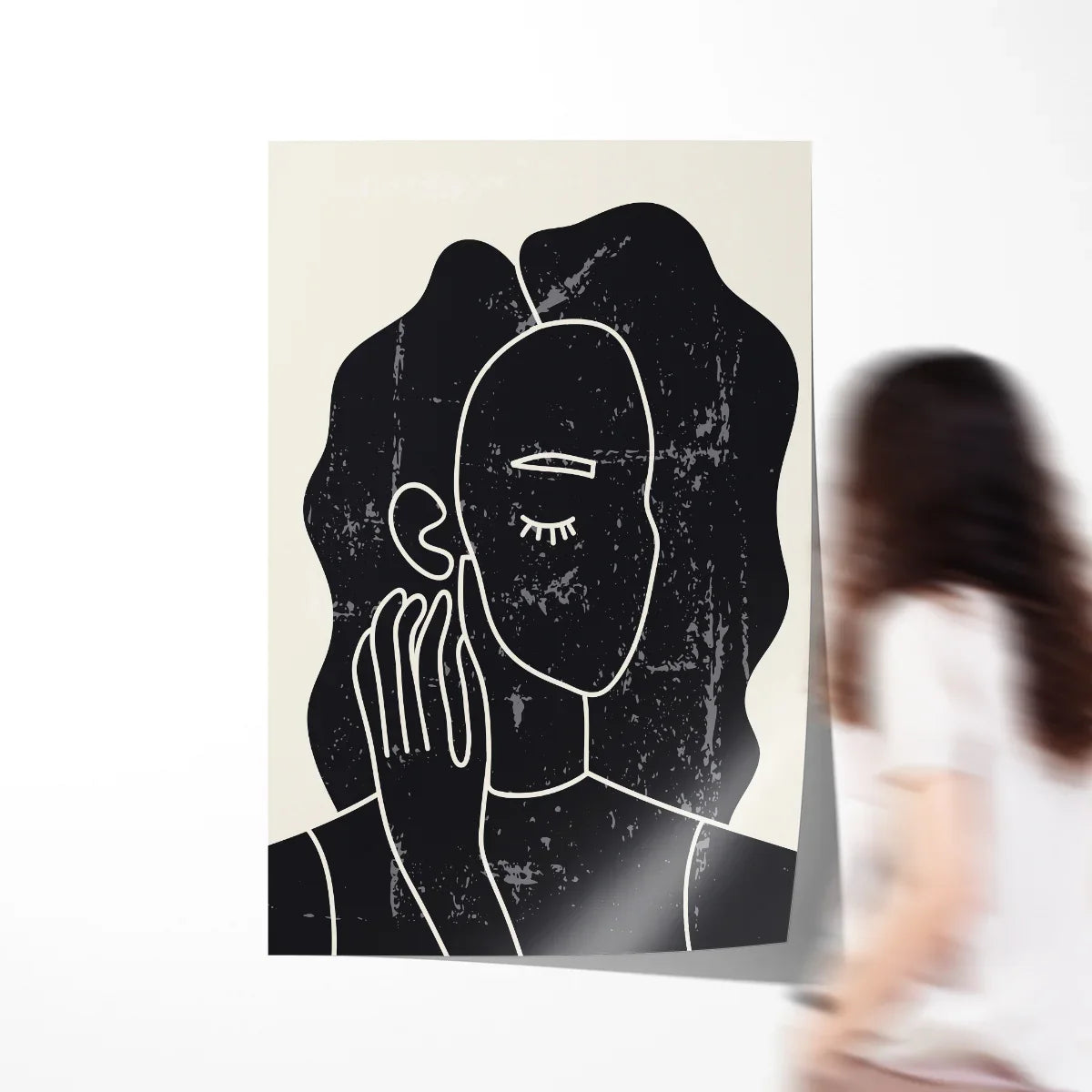 Modern abstract woman portrait in black-and-cream poster
