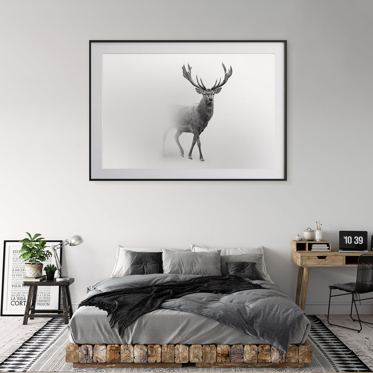 Powerful Red Deer Black and White Posters Wall Decoration-Horizontal Posters NOT FRAMED-CetArt-10″x8″ inches-CetArt