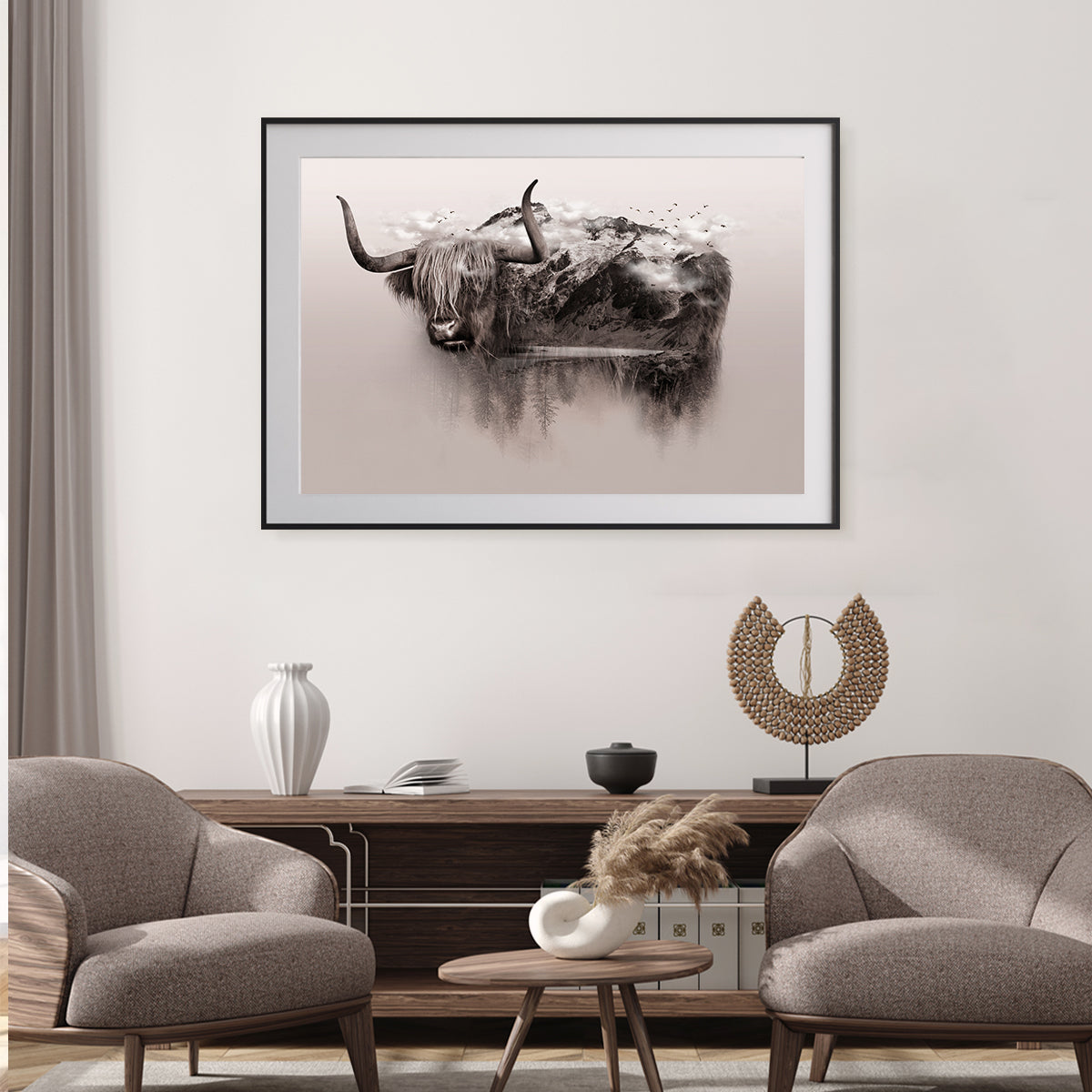 Brown Yak with Mountains Creative Art Posters For Wall-Horizontal Posters NOT FRAMED-CetArt-10″x8″ inches-CetArt