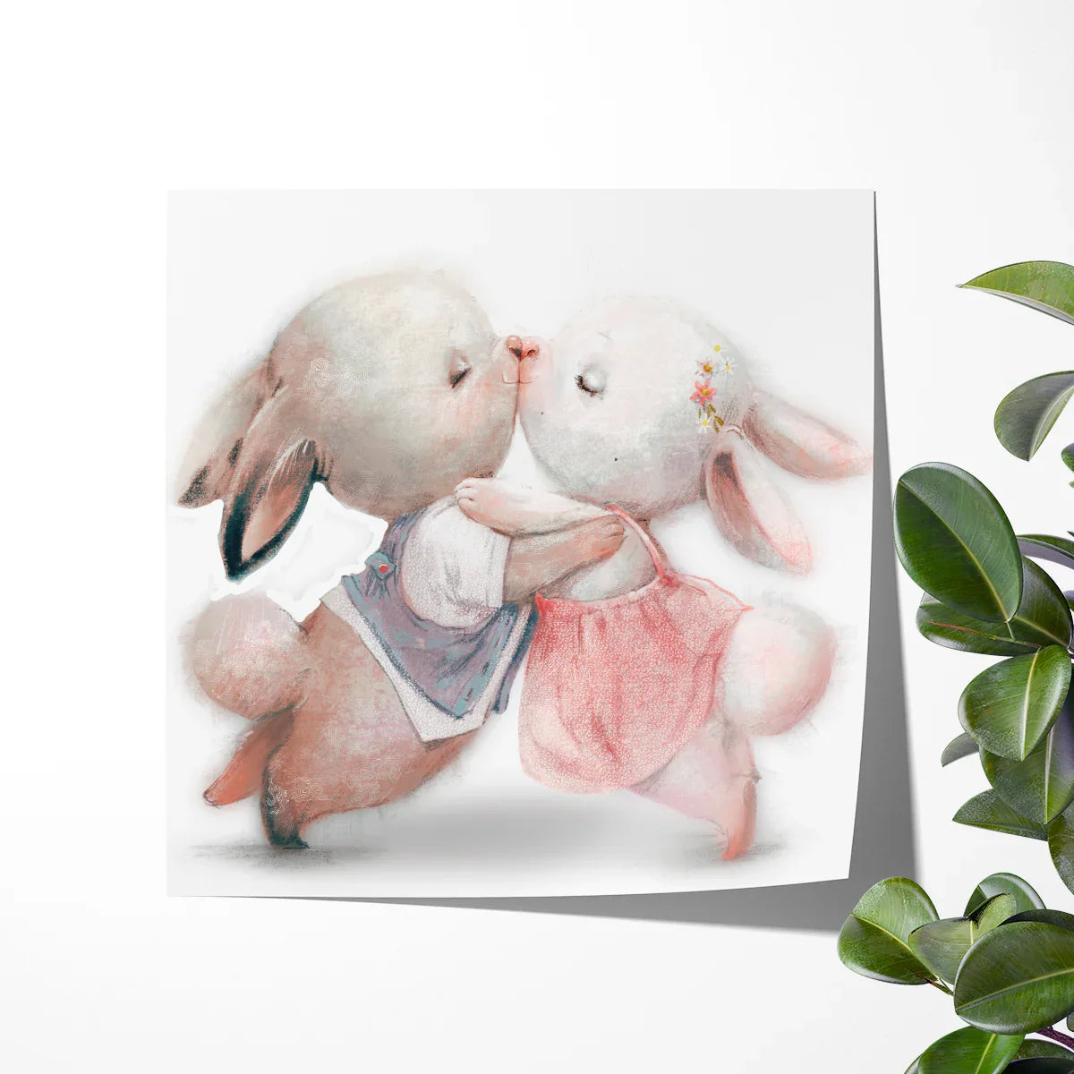 Cute Bunny Couple — Pastel Nursery Poster Soft pastel bunny couple poster styled for Scandinavian nursery