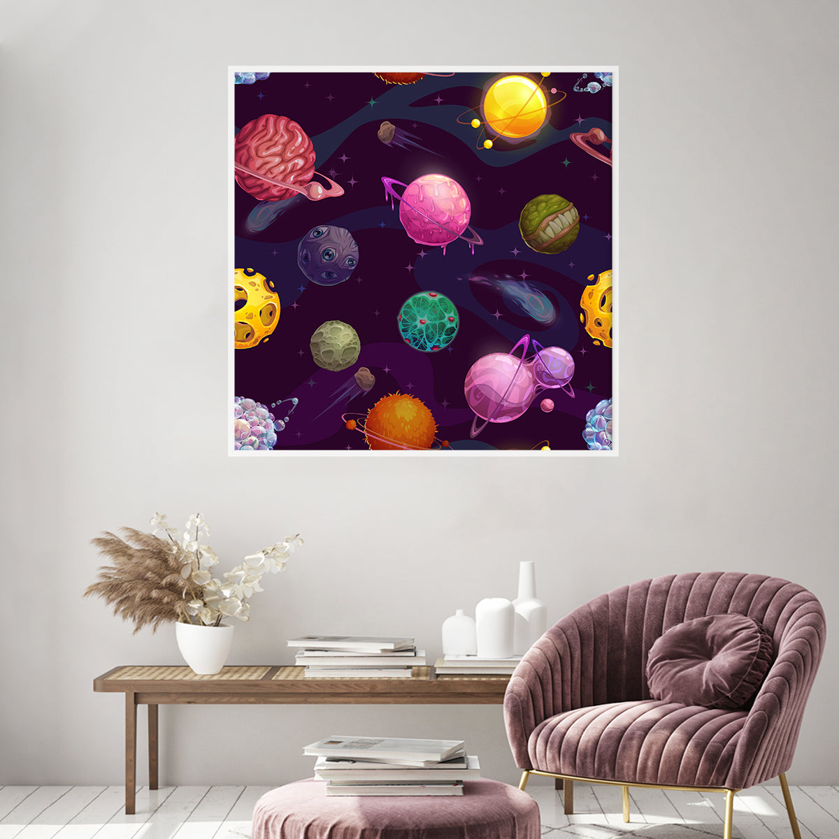 Cartoon Planets in Space Modern Art Posters-Square Posters NOT FRAMED-CetArt-8″x8″ inches-CetArt